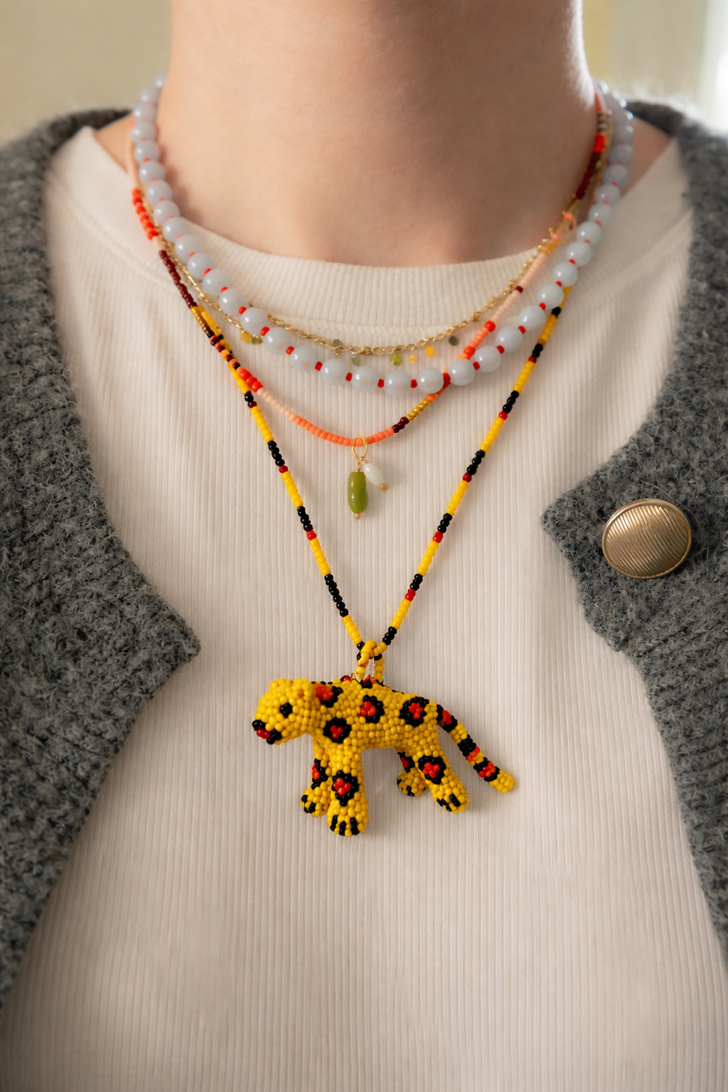 Sol Jaguar – Beaded Pendant Necklace
