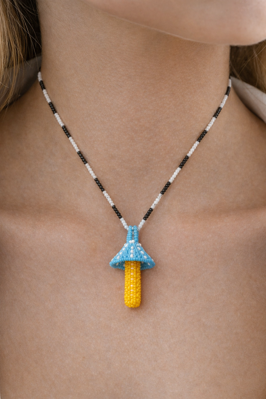 Blue Funghi - Beaded Pendant Necklace