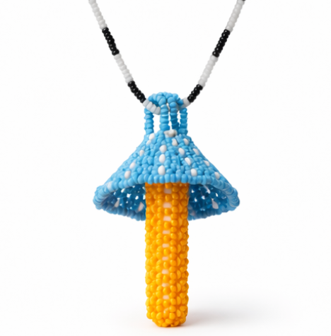Blue Funghi - Beaded Pendant Necklace