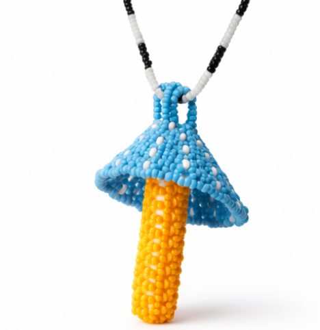 Blue Funghi - Beaded Pendant Necklace